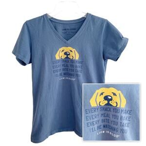 Life Is Good Blue Every Snack Dog V Neck Crusher Tee Small